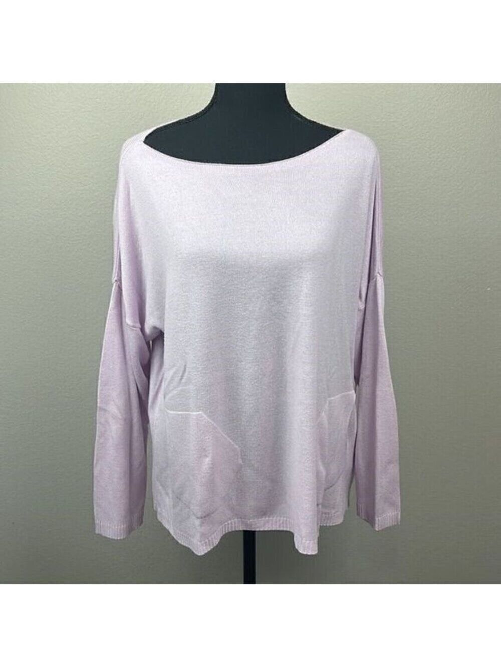 Suzy D London Sweater Lilac Front Pockets Boatneck Long Sleeve Pullover Tunic M